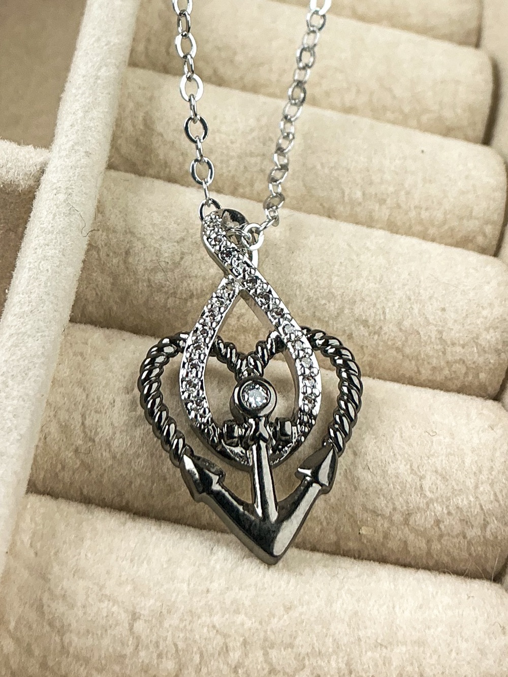 Anchor Infinity Necklace CZ Silver Nautical Pendant Dainty Sparkle Ocean Jewelry
